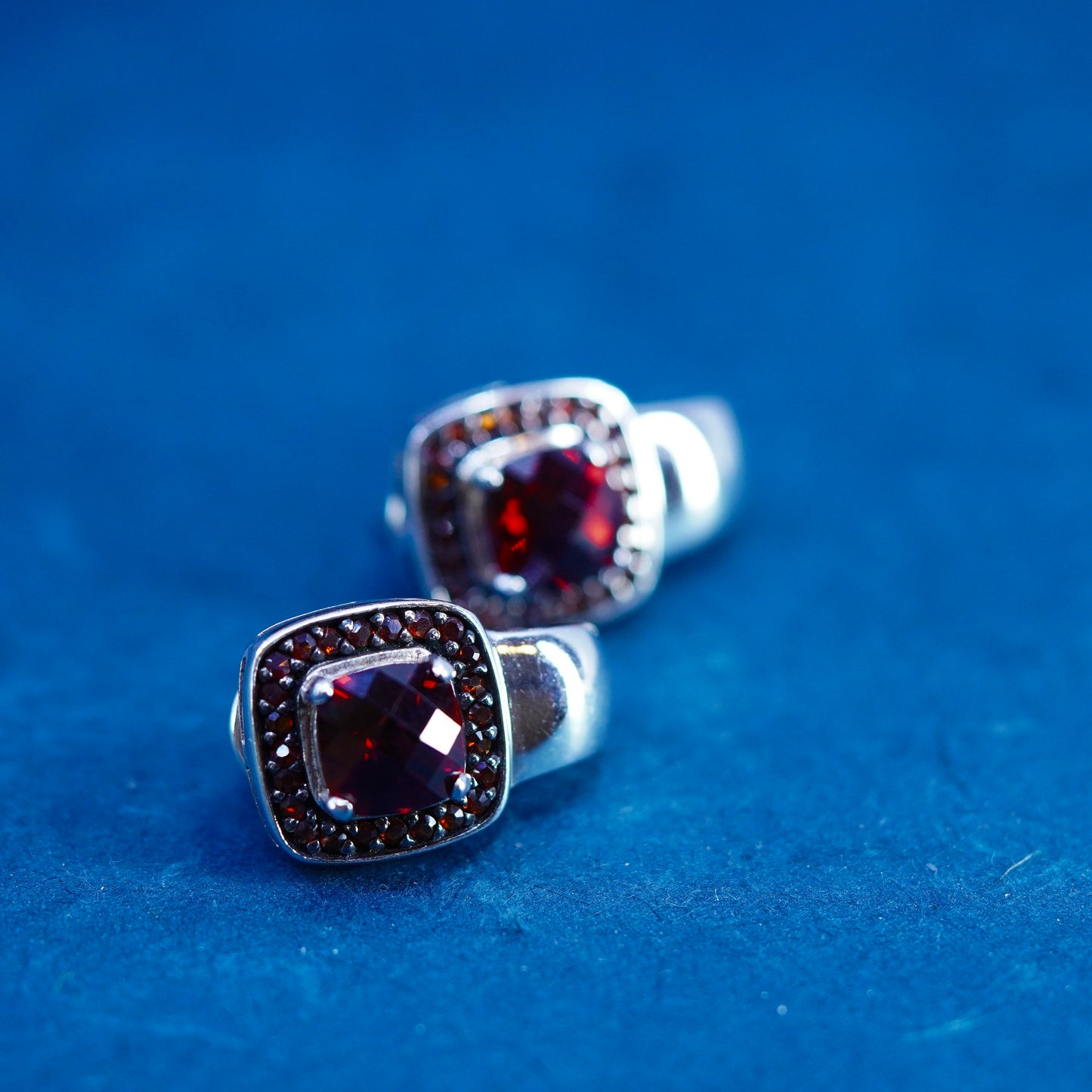 vintage Sterling silver ruby earrings, 925 huggie studs