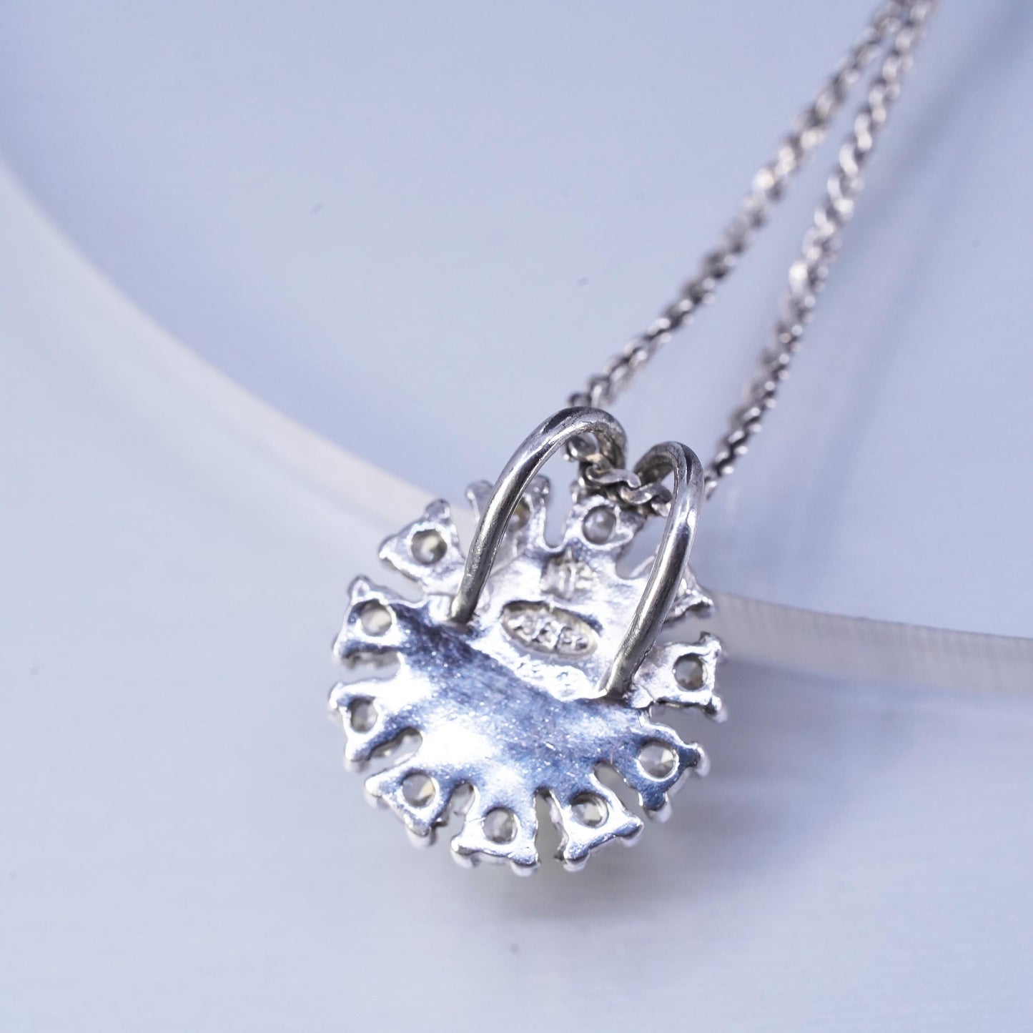 20”, Sterling 925 silver twisted S link necklace with pearl flower pendant