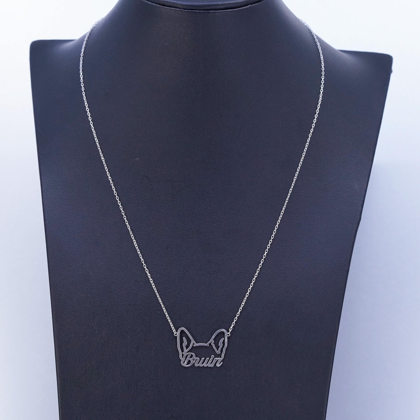 18+1”, Sterling 925 silver circle chain necklace name monogram “Bruin” pendant
