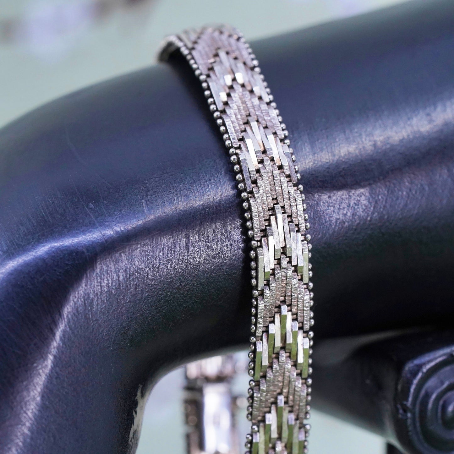 6.75", 8mm, Vintage sterling silver handmade bracelet, 925 silver Riccio chain