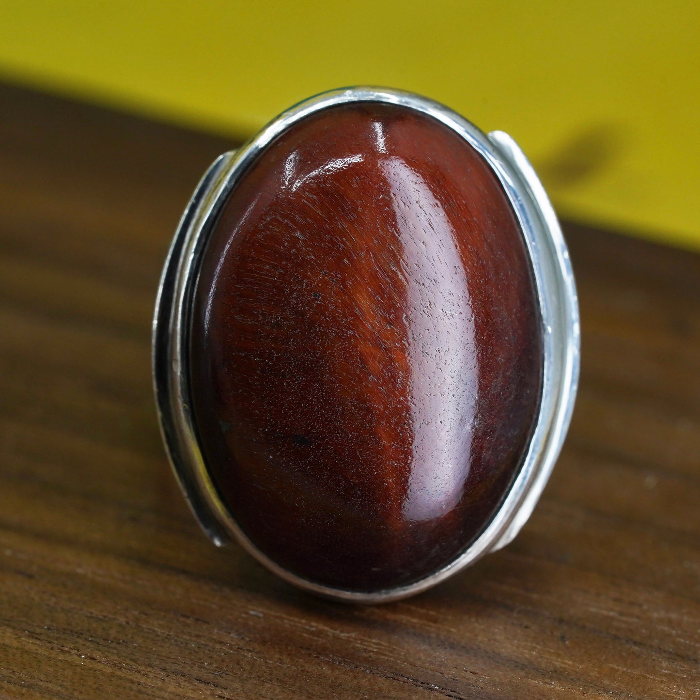 Size 8, vintage Mexican Sterling 925 silver handmade ring with golden tiger eye