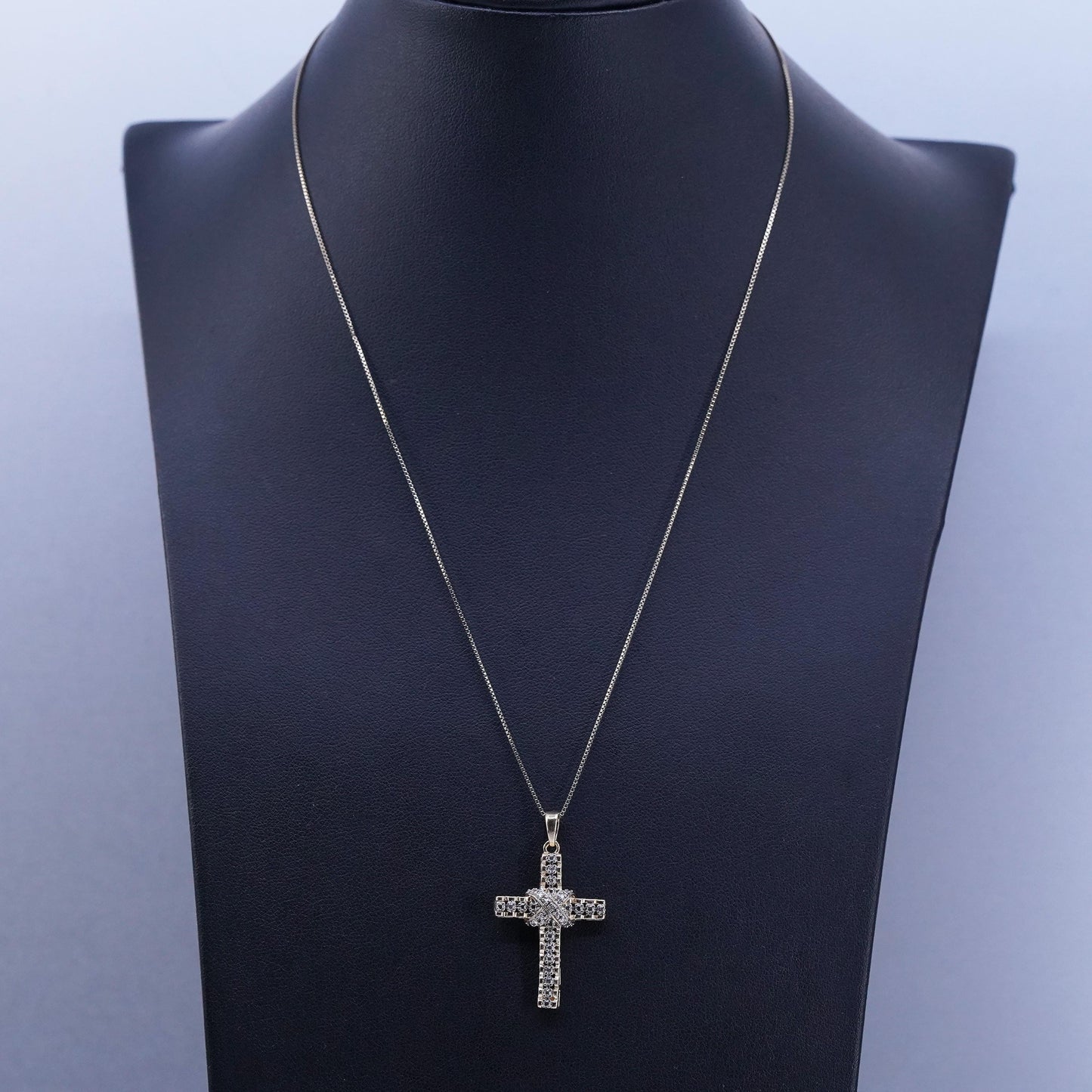 18”, vermeil gold over sterling 925 silver box necklace cross pendant diamond