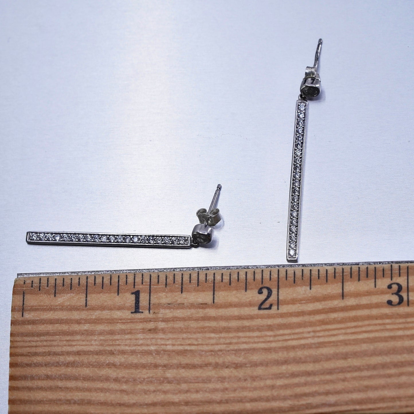 Vintage Sterling 925 silver earrings with bar dangle and Cz