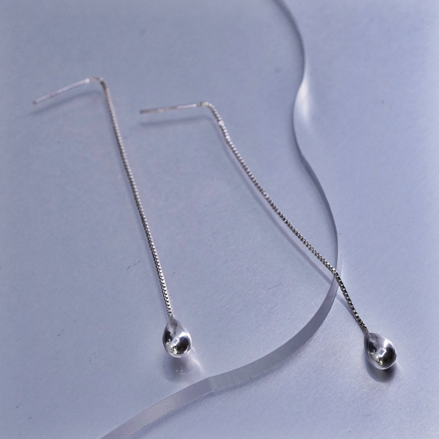 Vintage Sterling 925 silver handmade box chain teardrop earrings