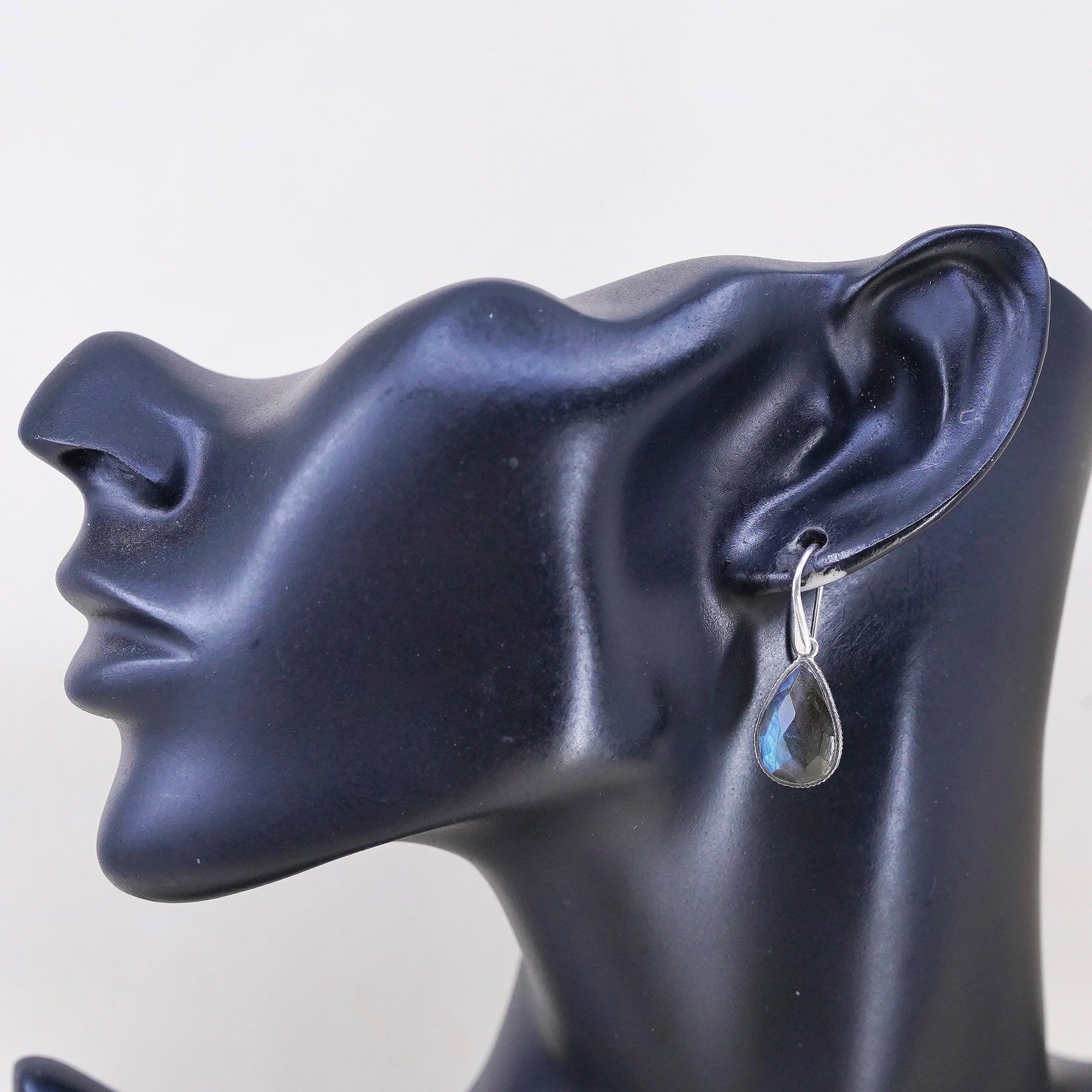 Vintage Sterling 925 silver handmade teardrop earrings with labradorite drops