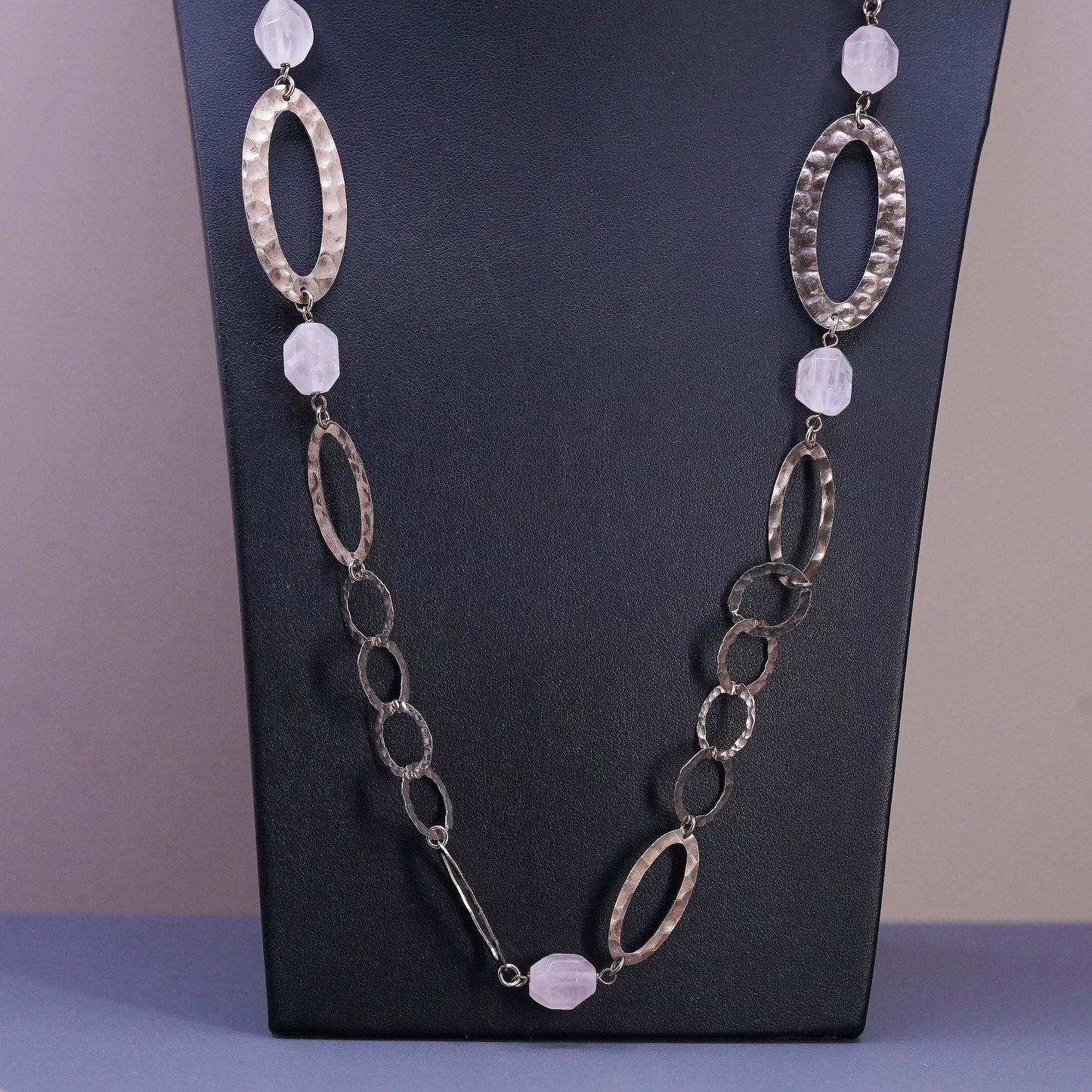 26", Italian Milor rose gold over Sterling silver necklace, hammered oval chain
