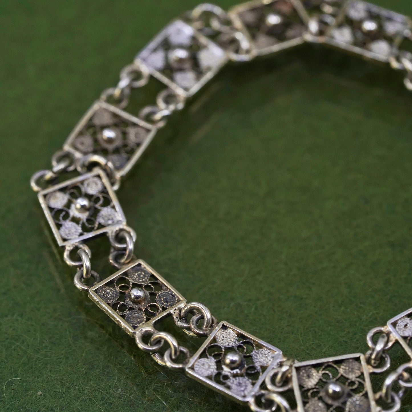 6.5", vintage Italian sterling silver bracelet, 800 filigree flower link chain