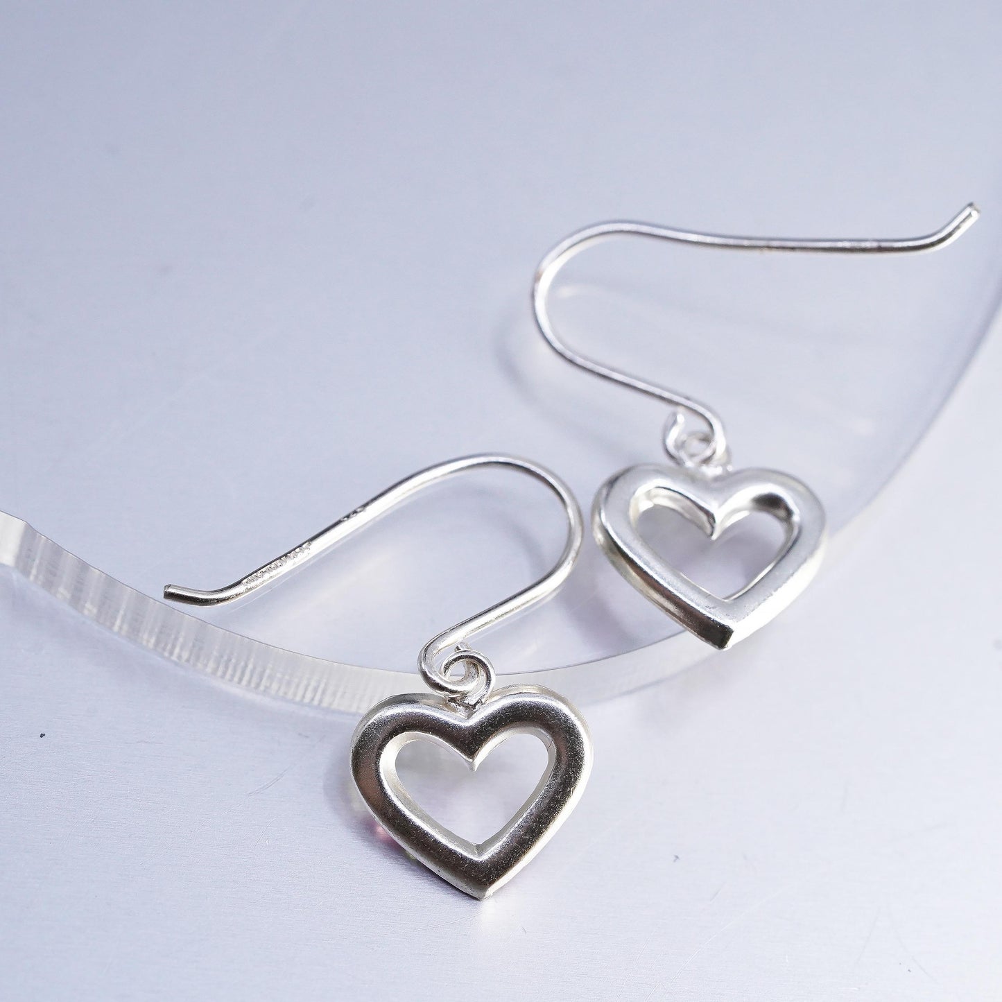 Vintage Sterling 925 silver pink heart earrings with cluster cz