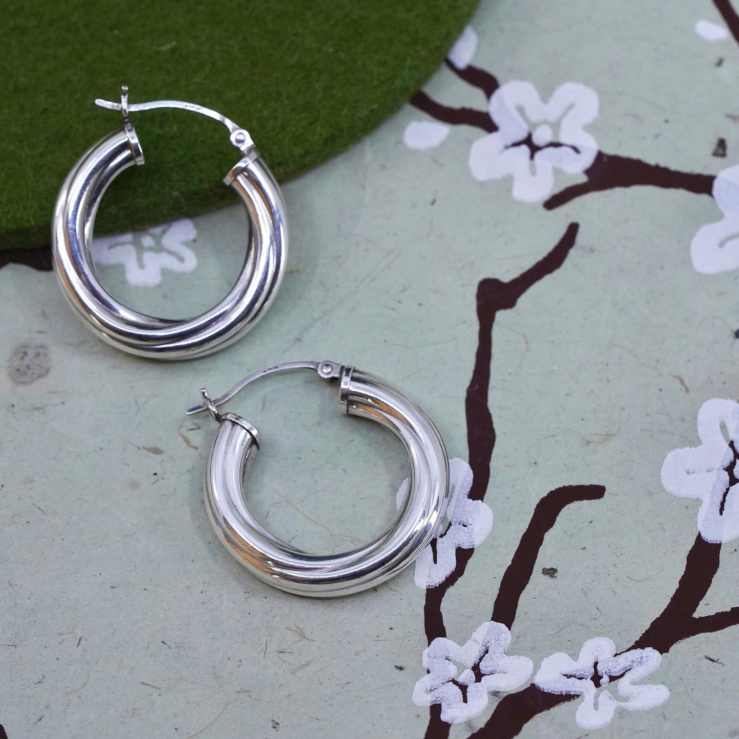 1", Vintage sterling silver loop earrings, twisted minimalist primitive hoops