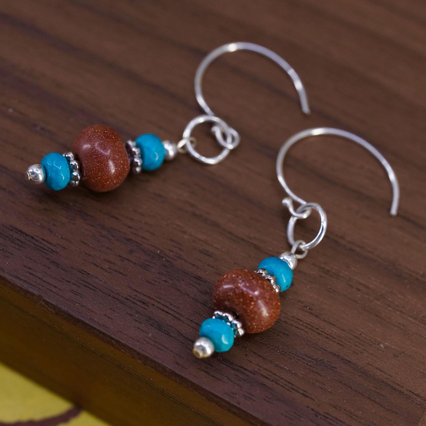 Vintage Sterling 925 silver handmade earrings with turquoise goldstone beads