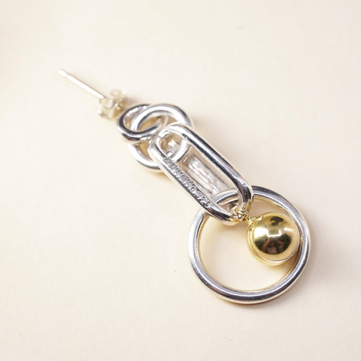 1", Vintage two tone MMA MAd sterling silver single earring, fashion modernist
