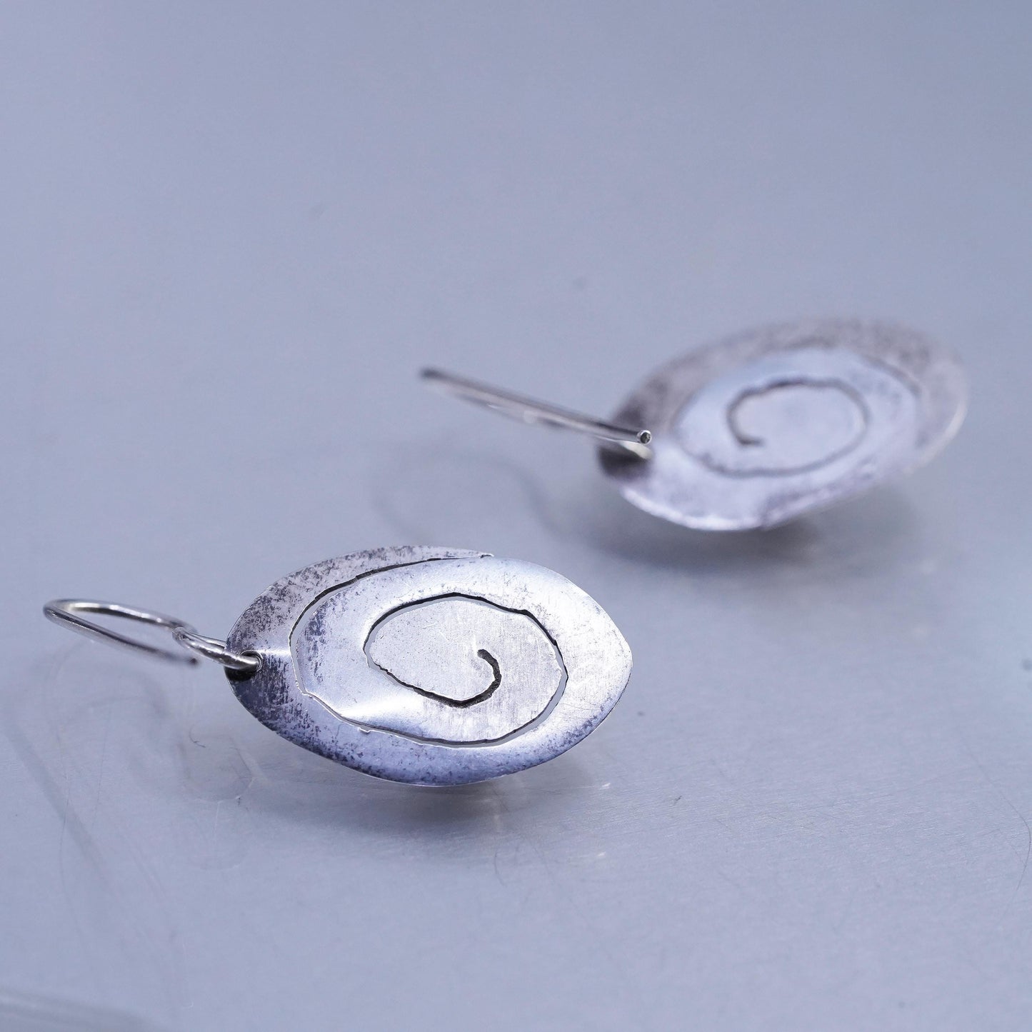 Vintage Sterling 925 silver handmade spiral cut earrings with black onyx