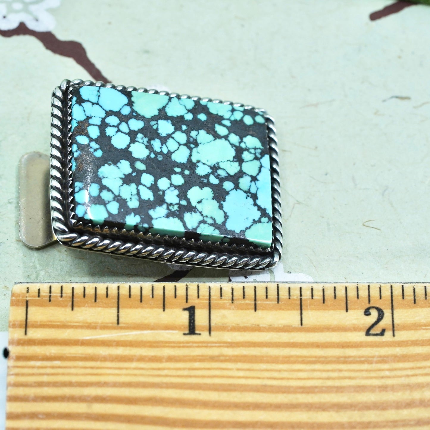 Native American Webster sterling silver 925 belt buckle spiderwebbed turquoise