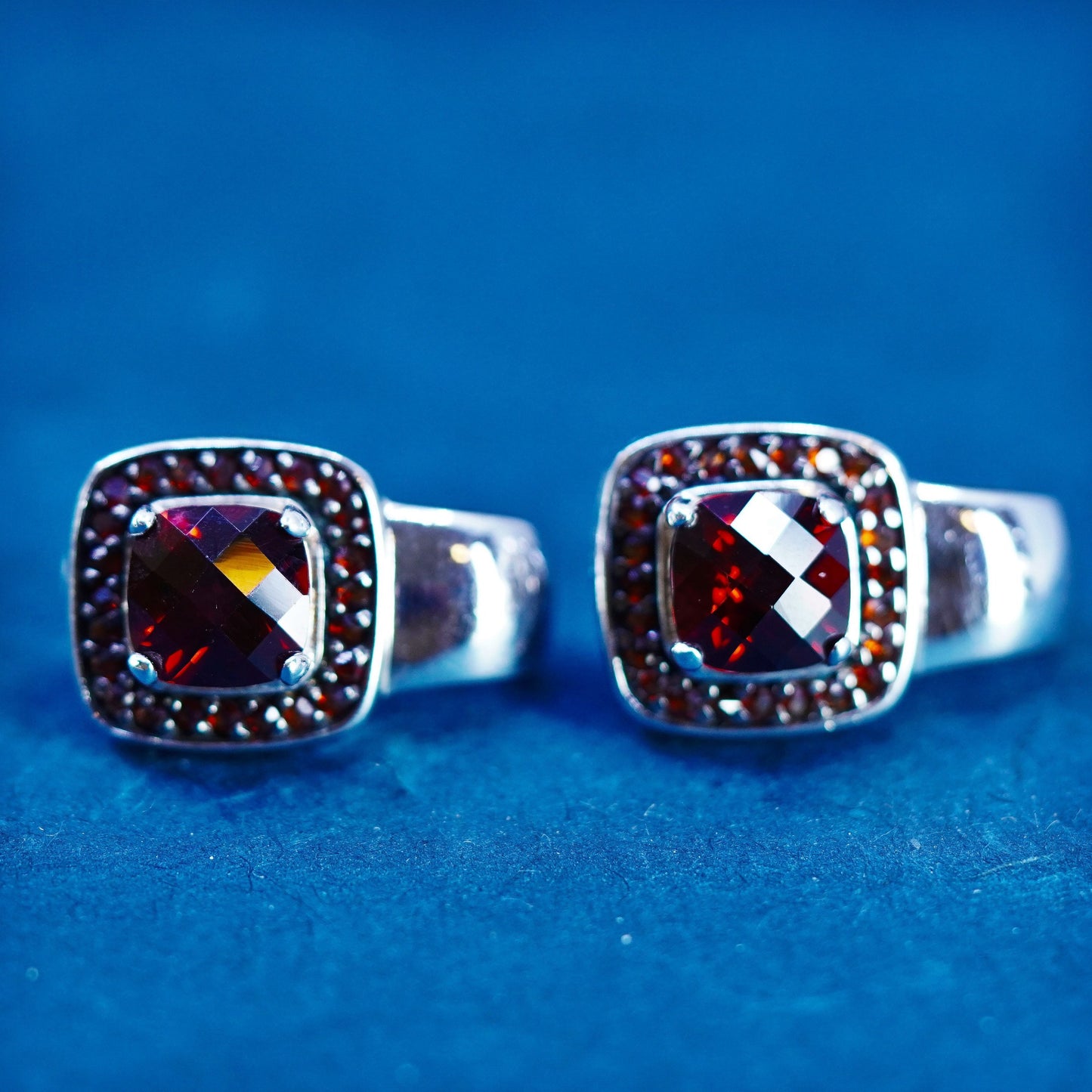vintage Sterling silver ruby earrings, 925 huggie studs