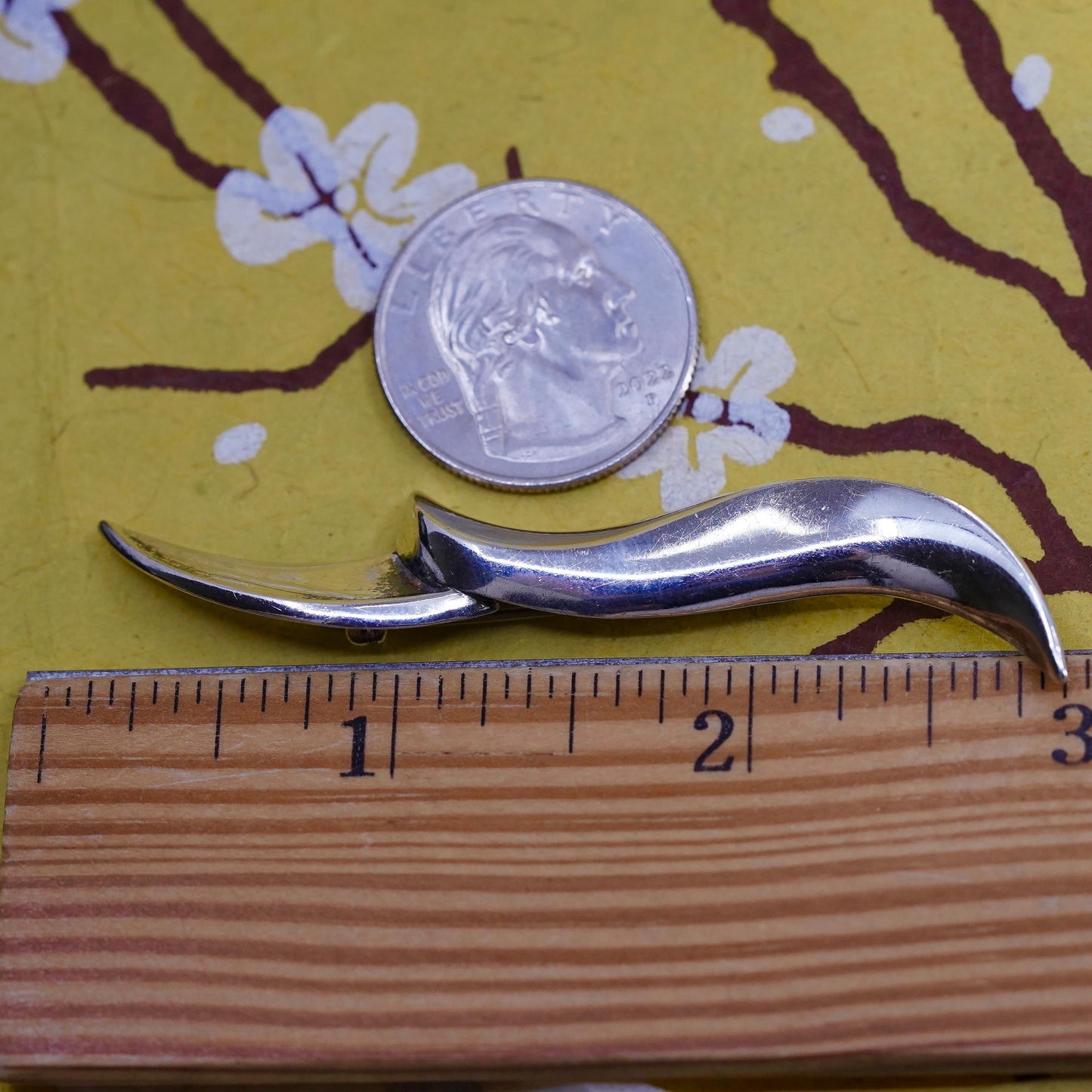 Vintage modern handmade sterling 925 silver long bar brooch pin