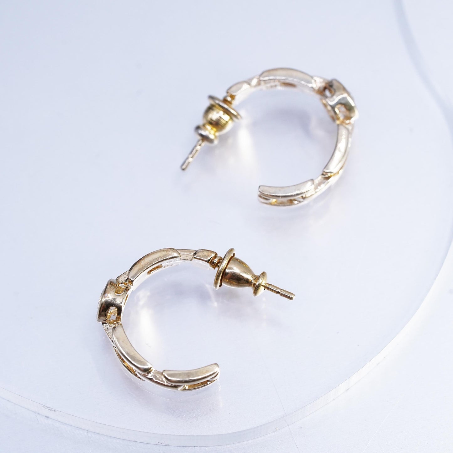 0.75", VTG vermeil gold plated Sterling silver earrings, 925 huggie studs cz