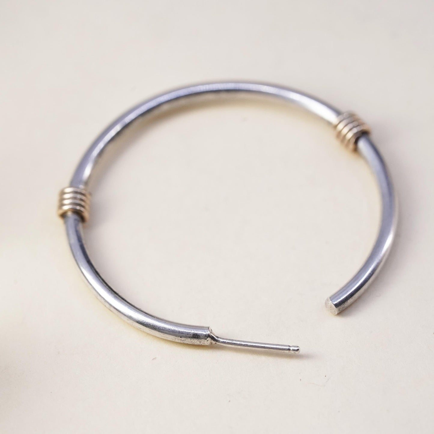1.5", two tone sterling 925 silver loop single earring, fashion hoop brass wire
