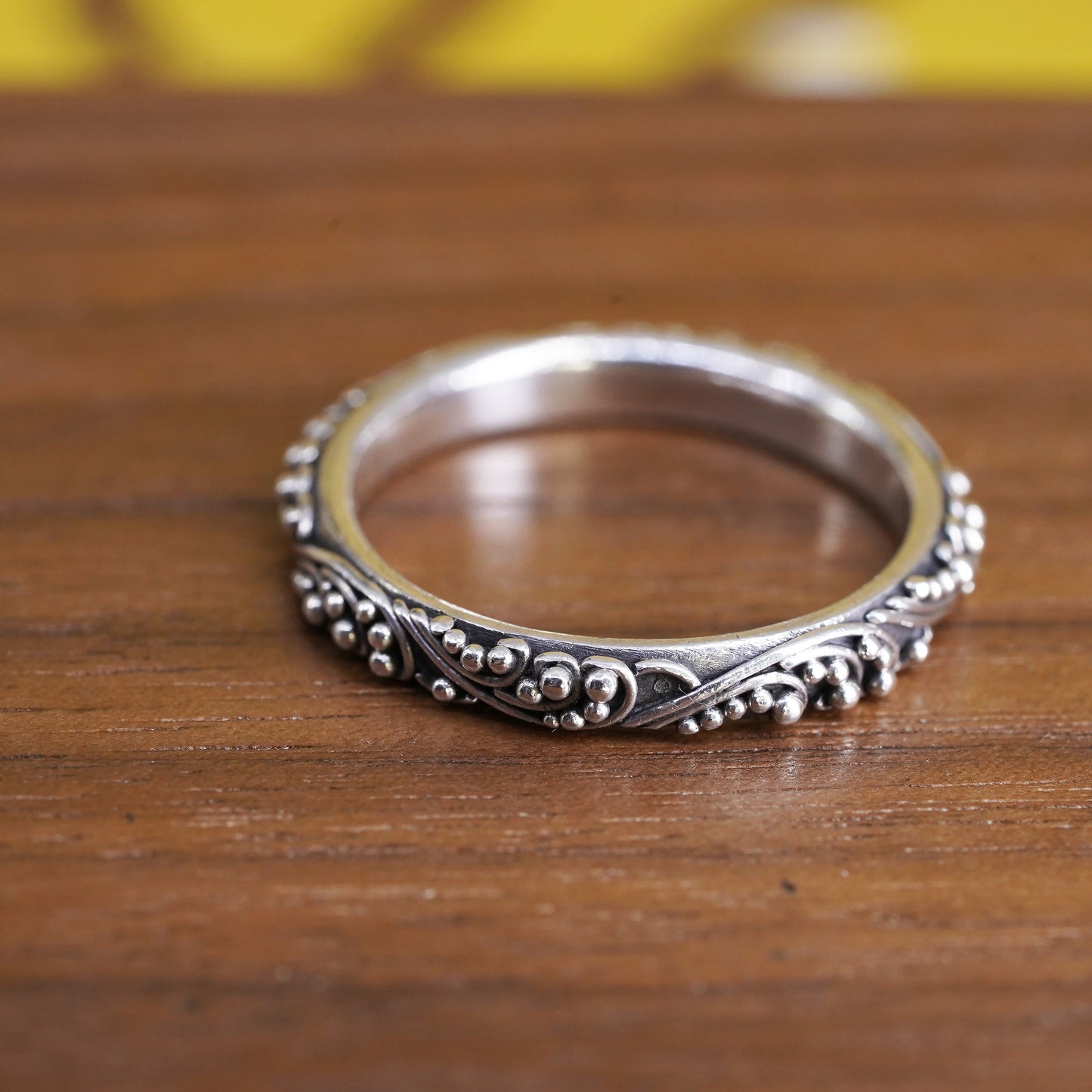 Size 7.25, Lori Bonn Sterling 925 silver handmade ring, 925 swirly beads band