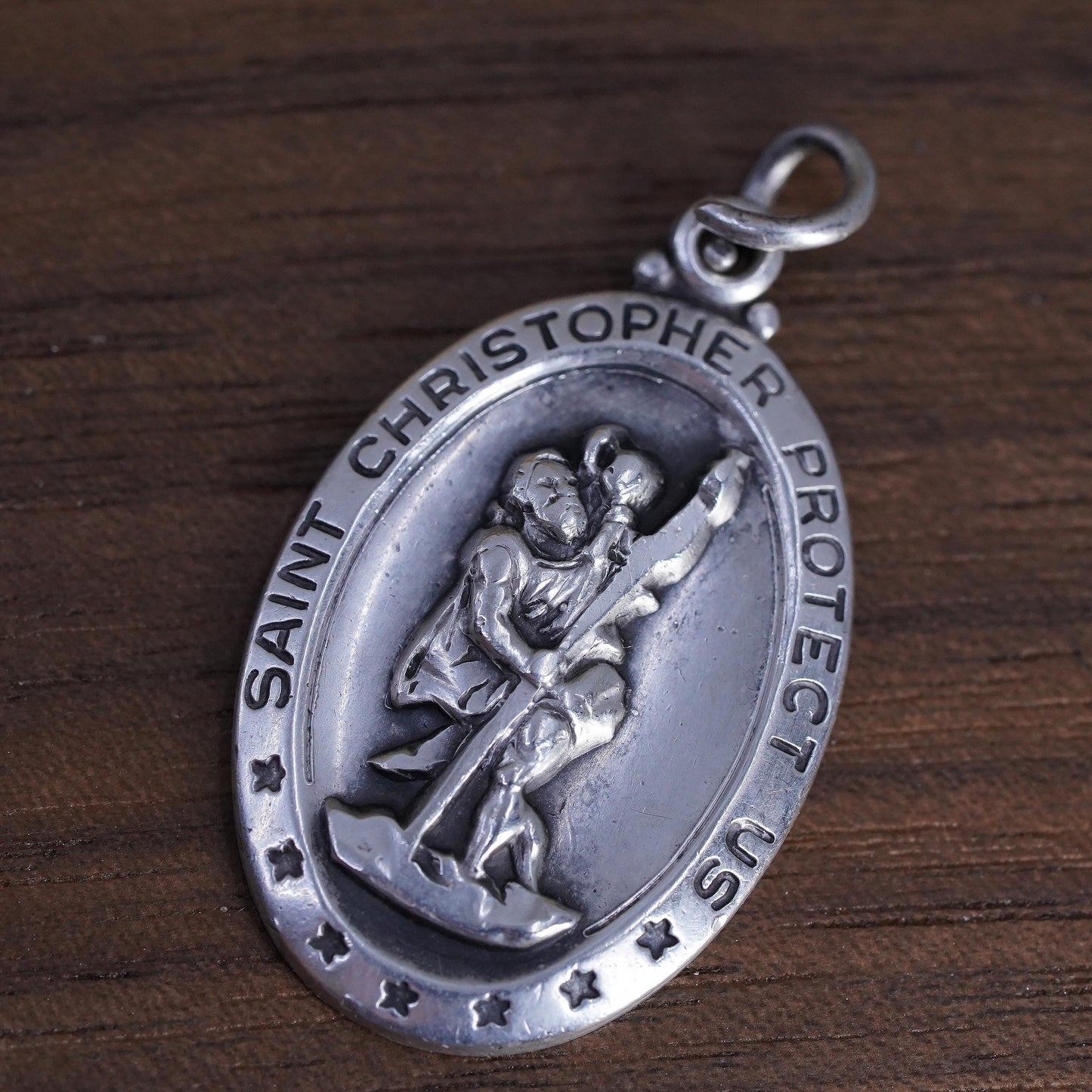 Vintage Sterling Silver 925 Saint Christopher Medal Pendant, Protect Us Charm