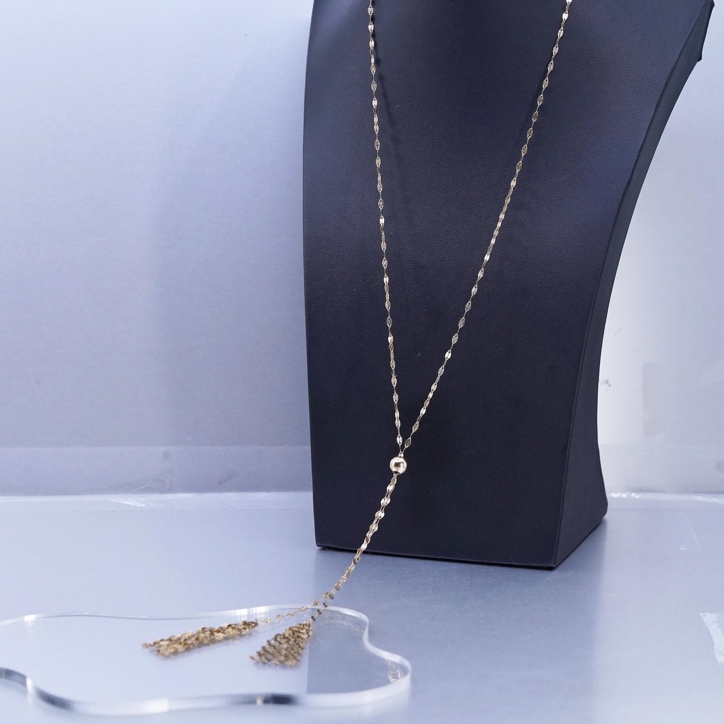 24" KA1772 Italian vermeil gold Sterling 925 silver flatten necklace 6” fringe