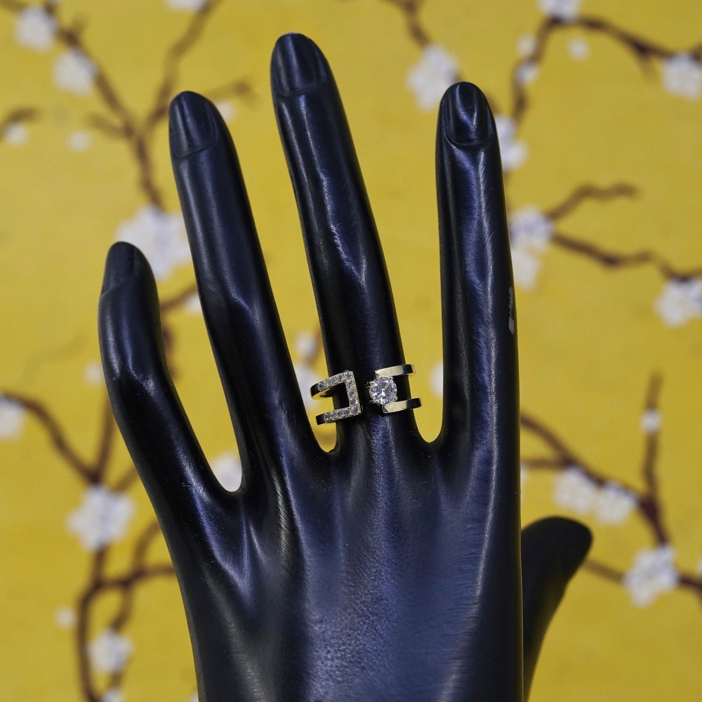 vintage vermeil gold over Sterling silver ring, 925 band with cluster cz