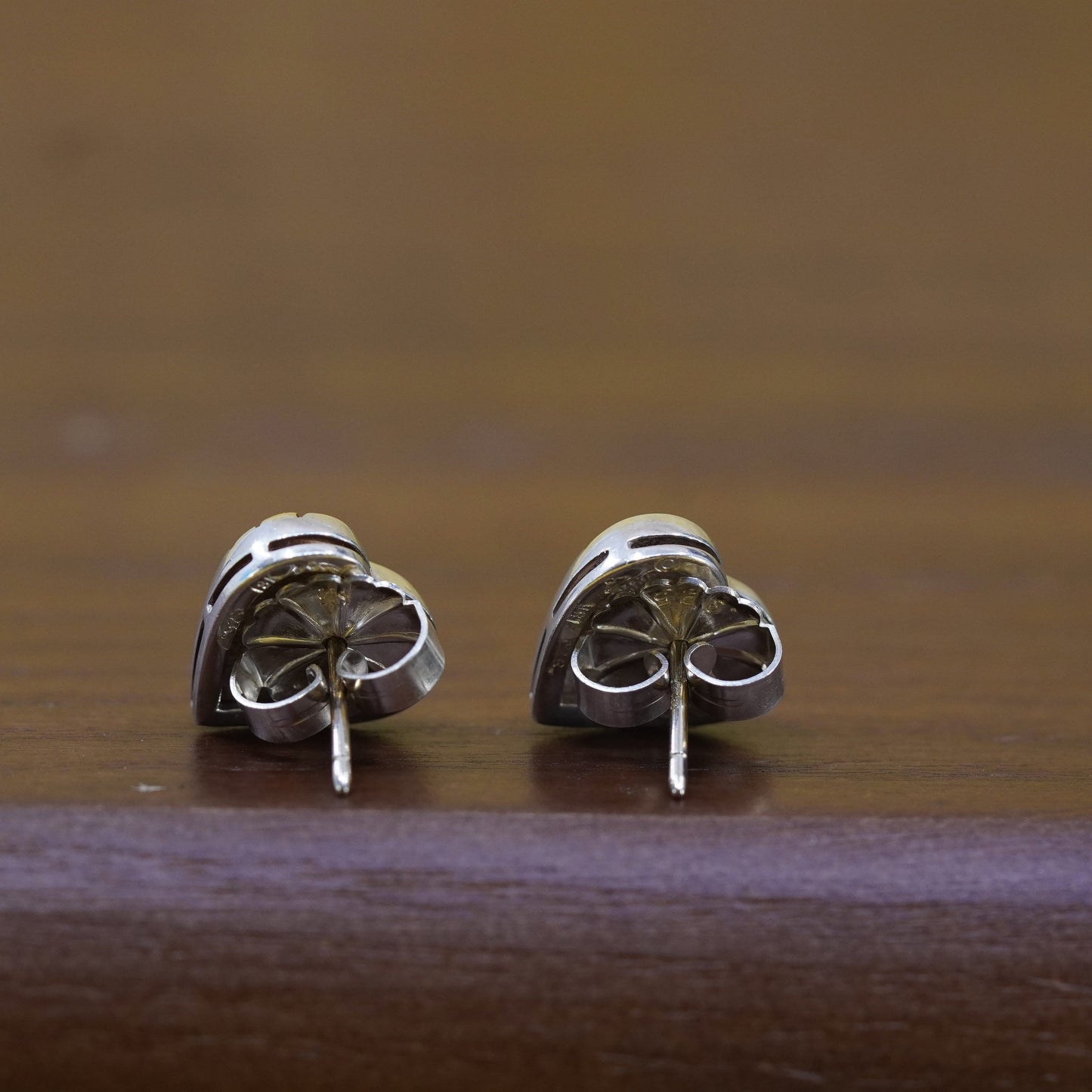 1”, vintage WR 18K gold accent with sterling silver handmade heart earrings
