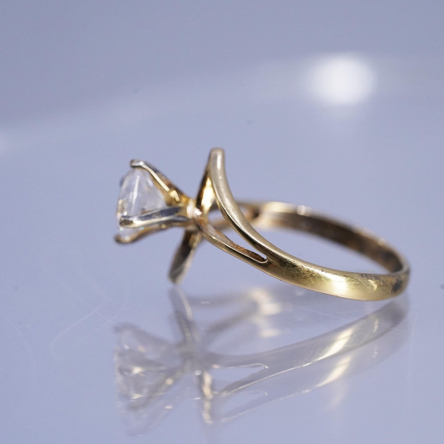 Size 7.75, vintage vermeil gold over Sterling 925 silver engagement ring w/ Cz