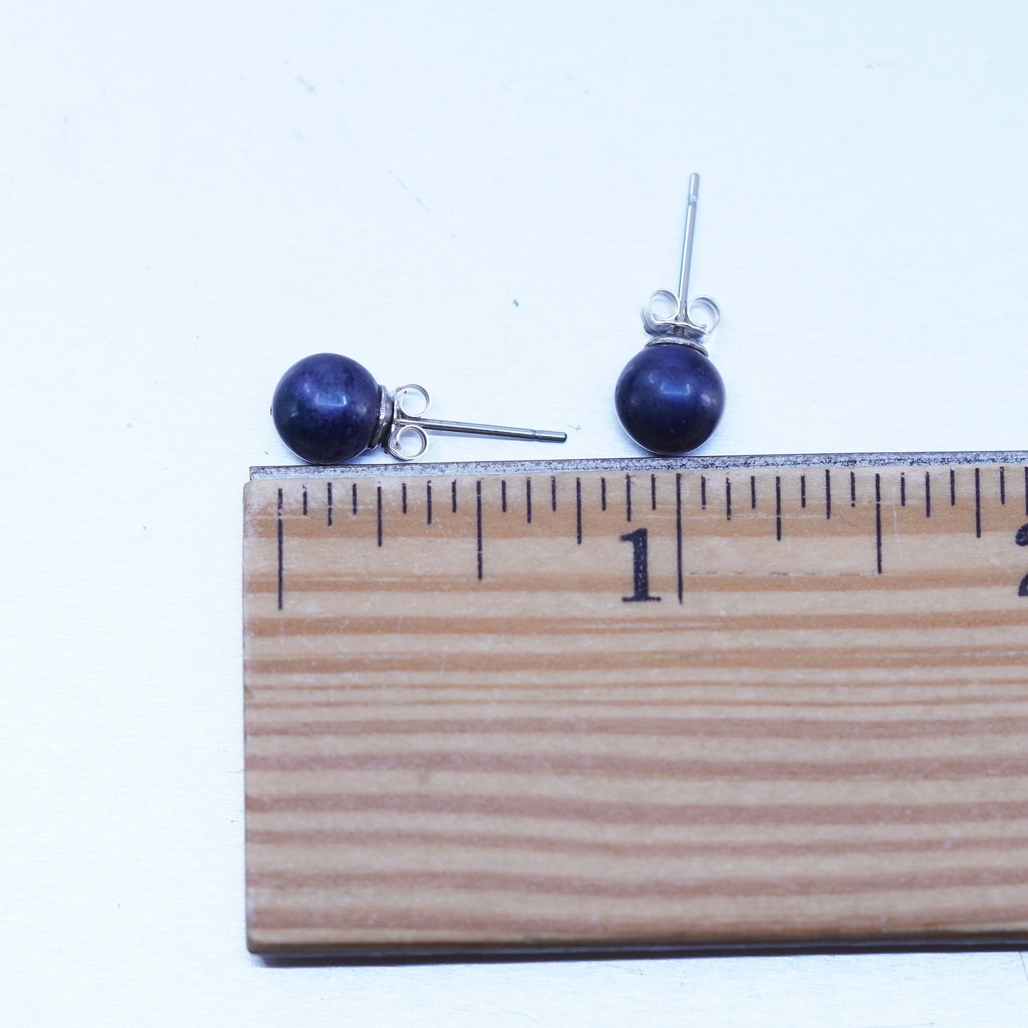 5mm Vintage Sterling 925 silver handmade earrings with black pearl
