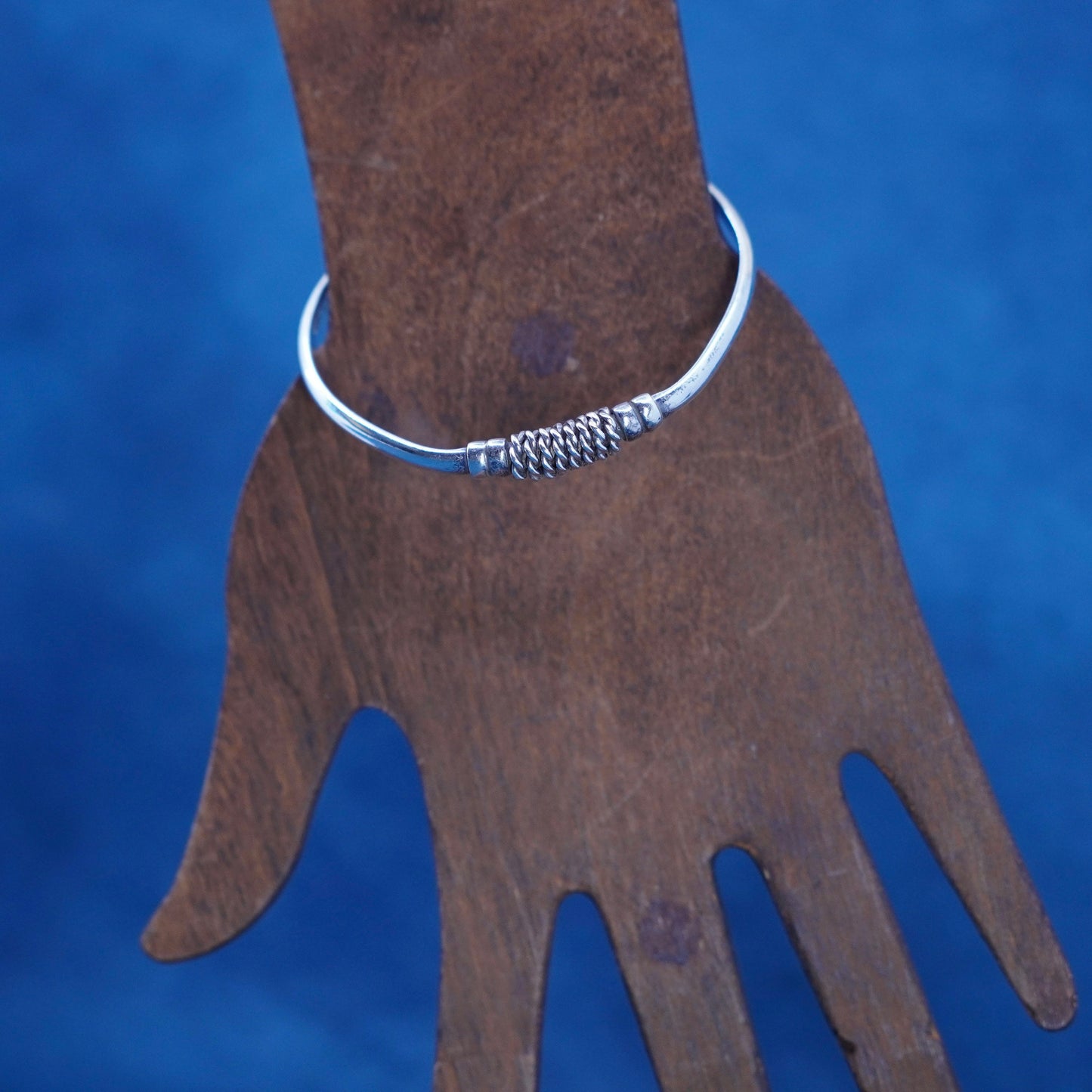 7”, vintage Mexican sterling silver handmade bracelet, 925 wrap cable cuff