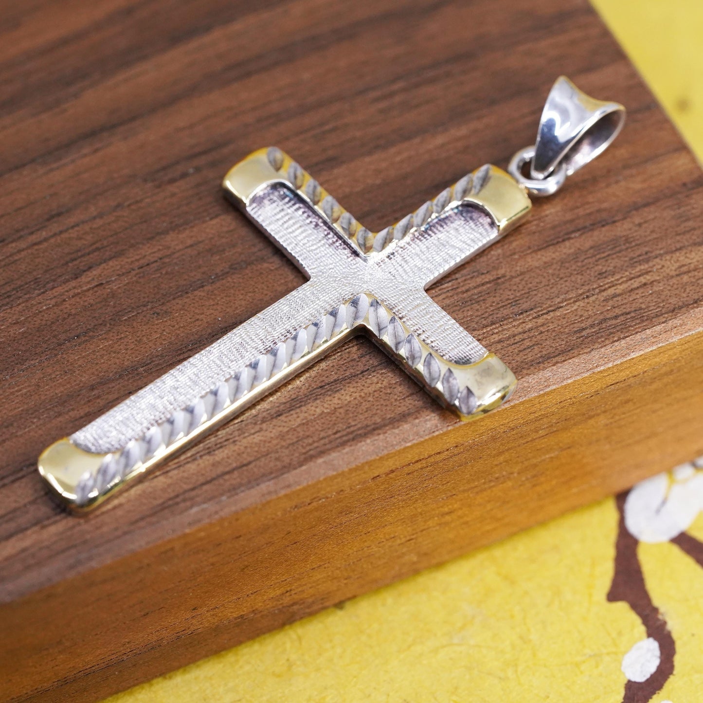 EURS two tone 925 Sterling Silver Diamond Cut Cross Pendant for Men & Women