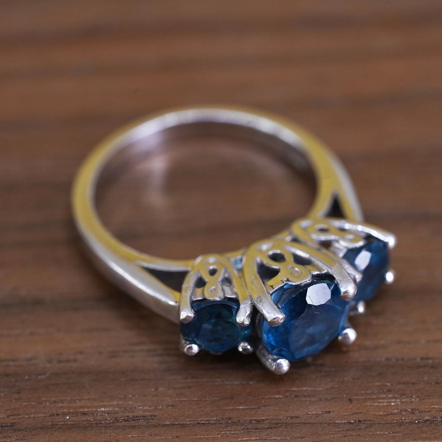 Size 7, vintage Sterling silver handmade ring, 925 band with sapphire
