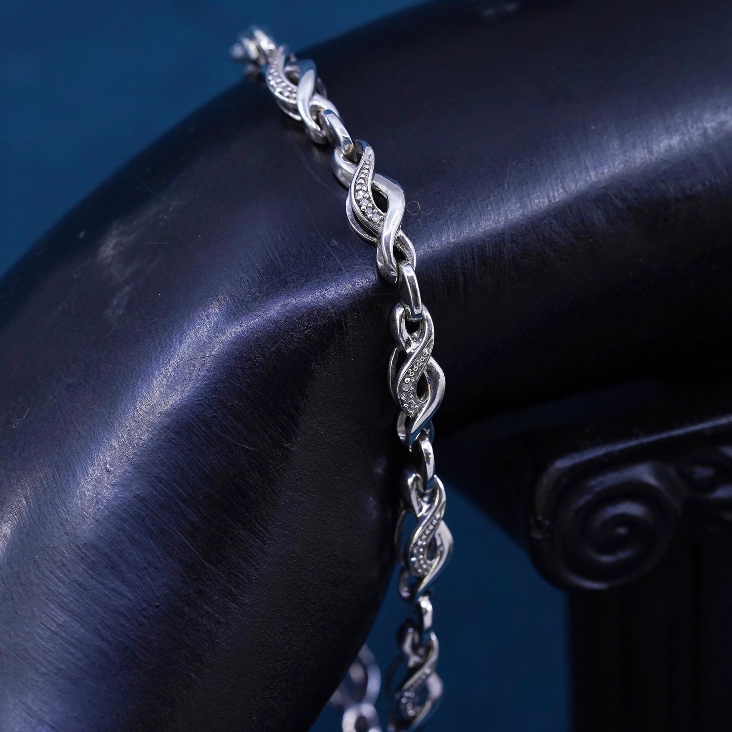 7.25”, vintage sterling 925 silver tennis bracelet with genuine diamond detail