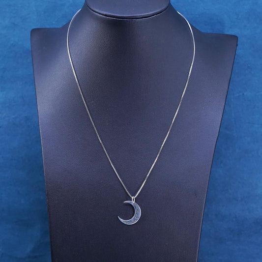 18" Sterling silver necklace, 925 box chain moon pendant “my wish for you”