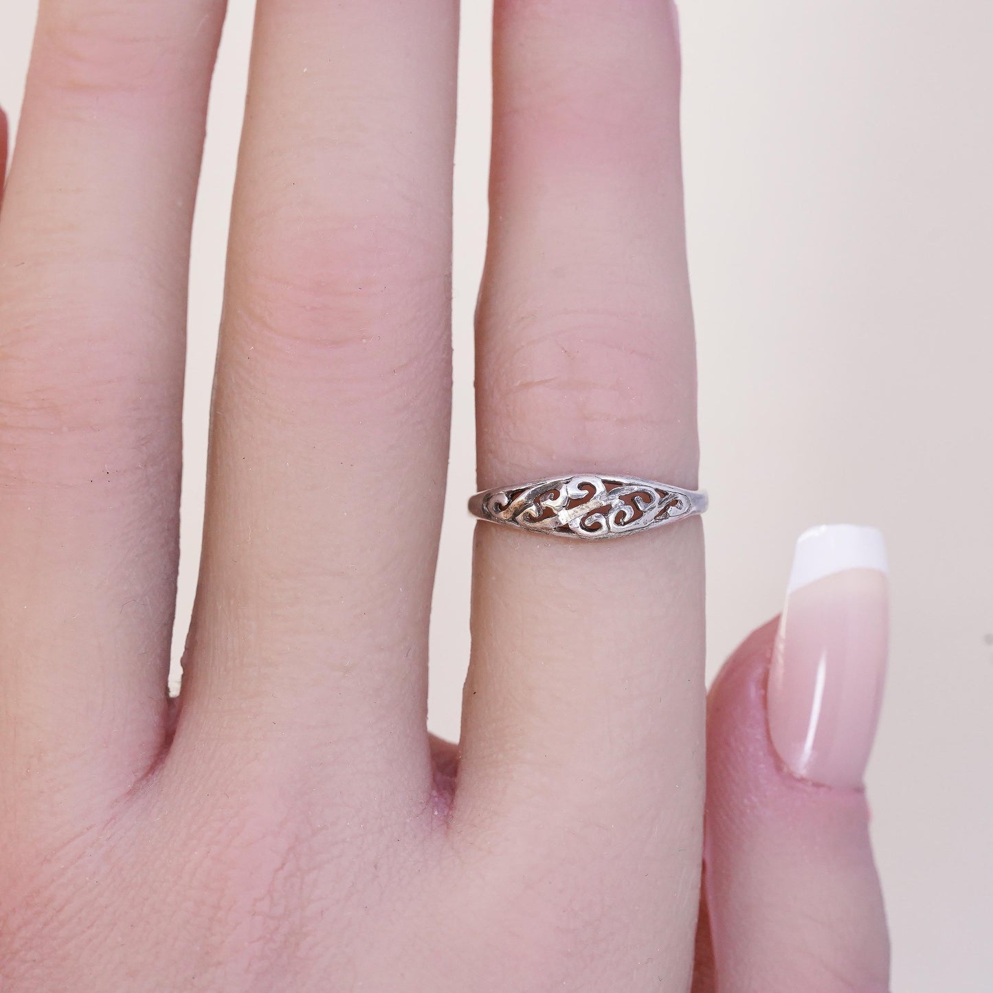 Size 6, vintage sterling silver handmade ring, 925 band with whirl filigree