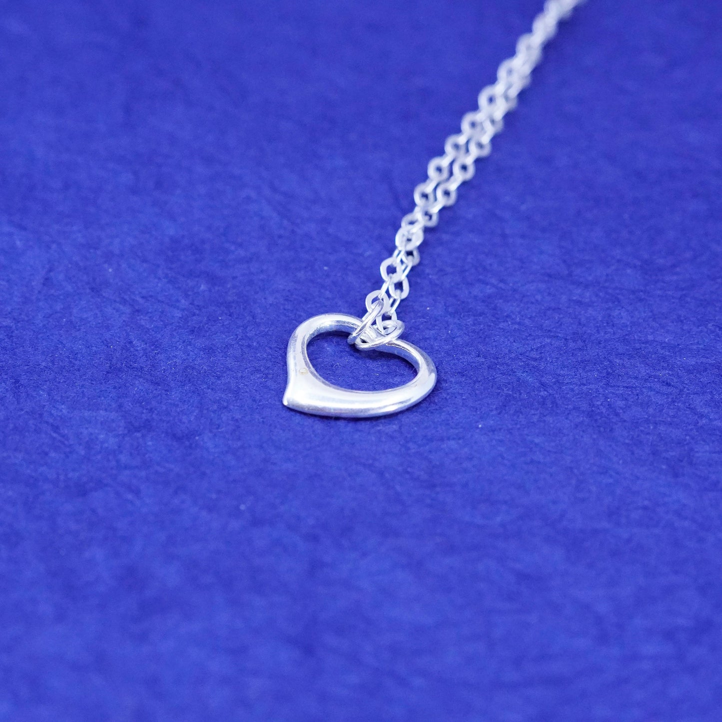 16”, Sterling silver necklace, 925 flatten circle chain with heart pendant