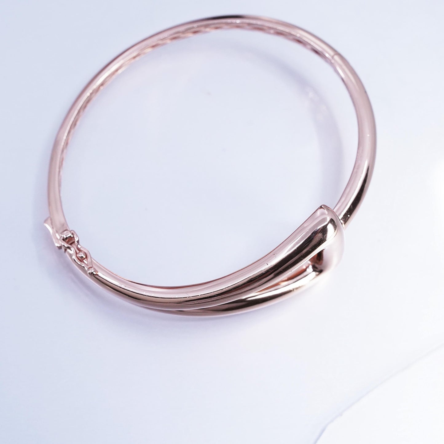 7”, vermeil rose gold Sterling 925 silver bracelet, triangular hinged bangle