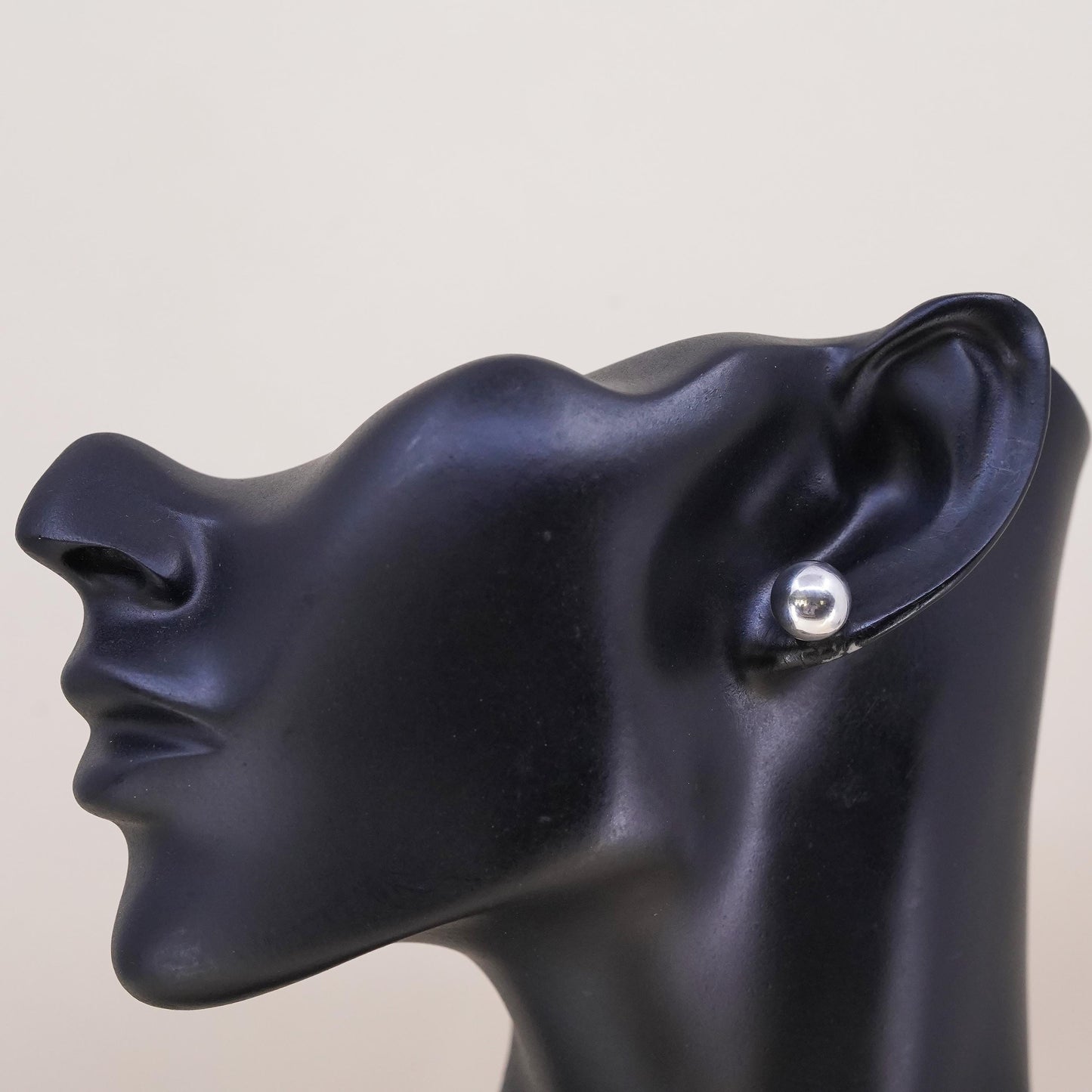 Vintage handmade single earring. Sterling 925 silver 10mm beads stud