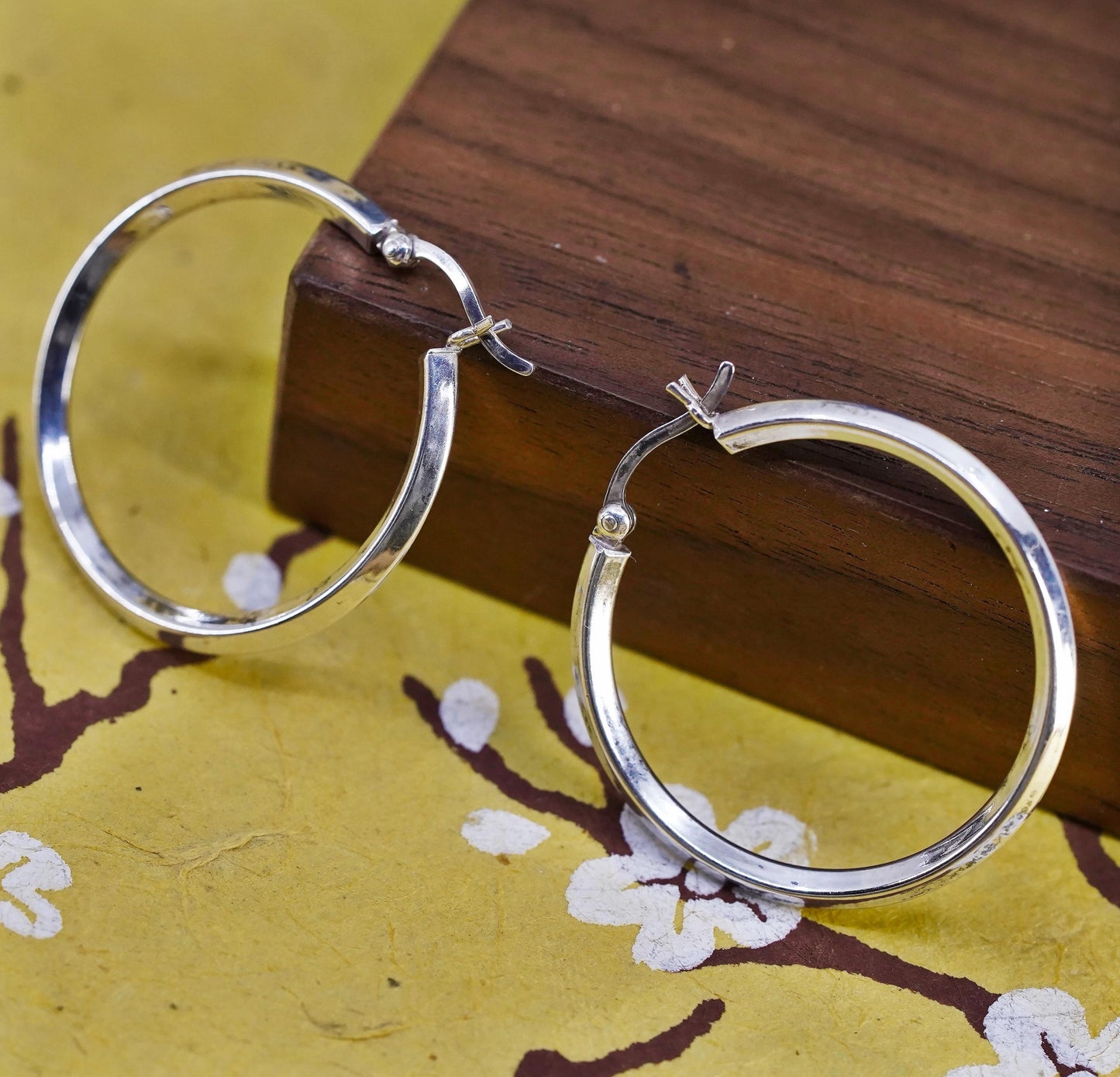1.25", Vintage Sterling silver handmade earrings, 925 huggie hoops