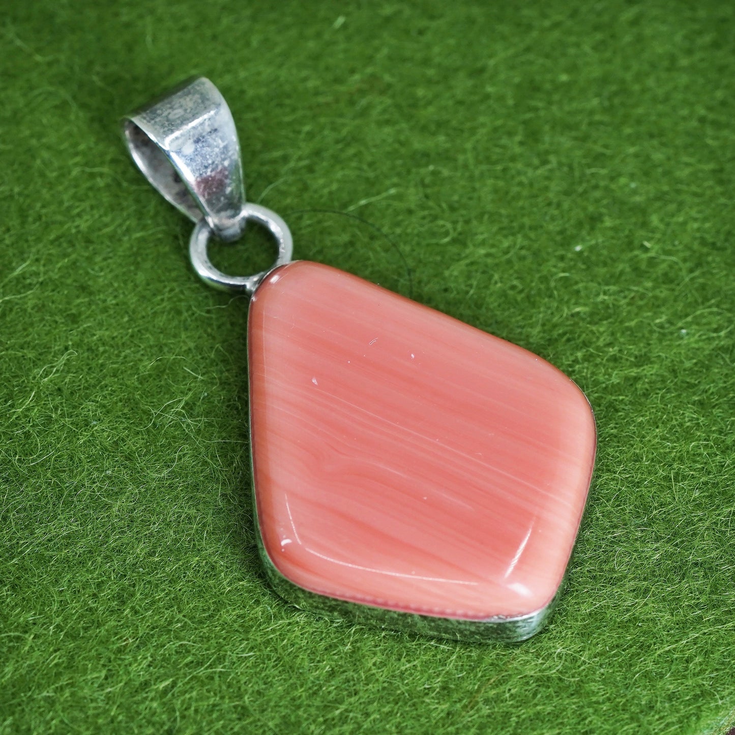 vintage handmade sterling silver pendant, Mexico 925 silver with orange agate