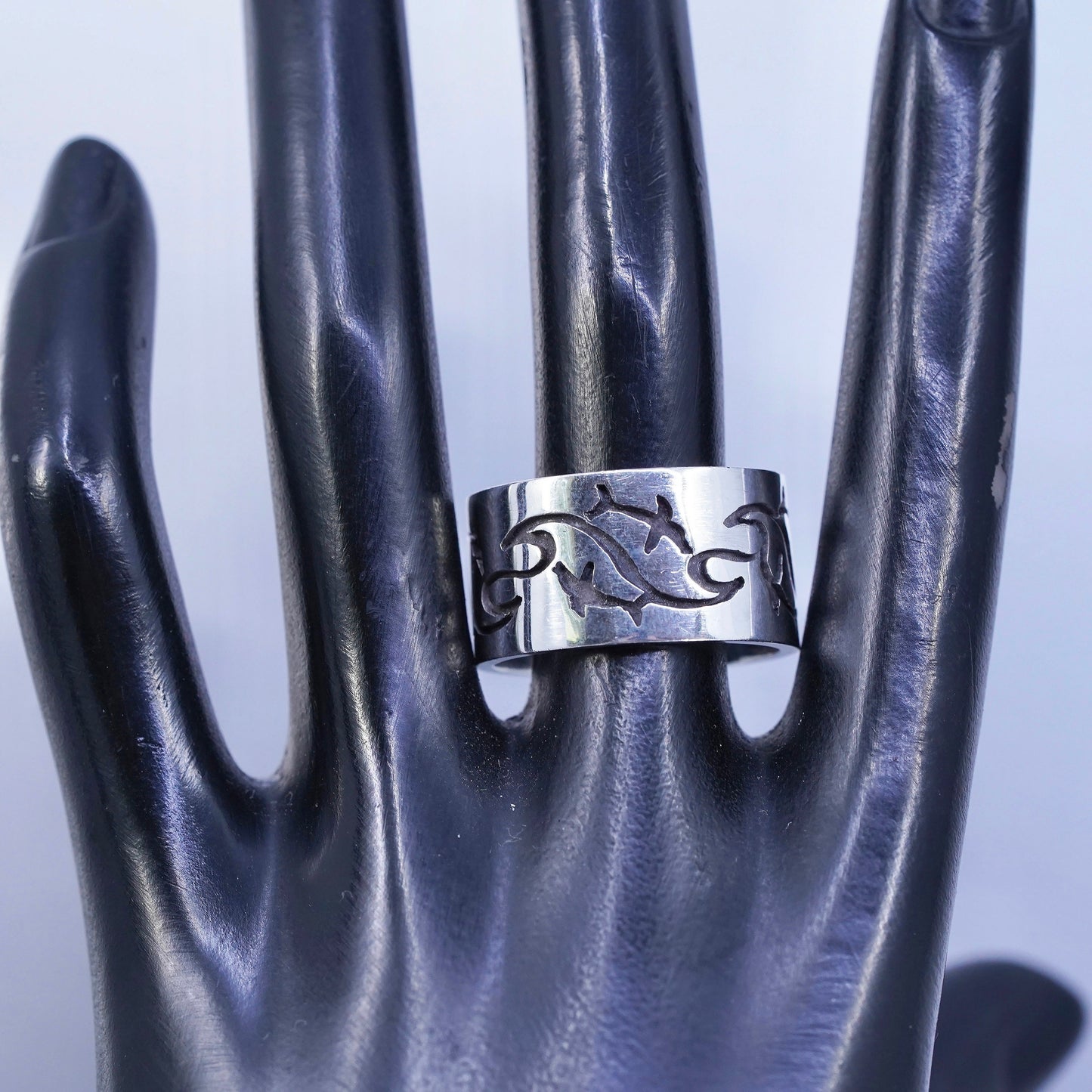 Size 11.5, Native American southwestern Sterling 925 silver ring, wide band