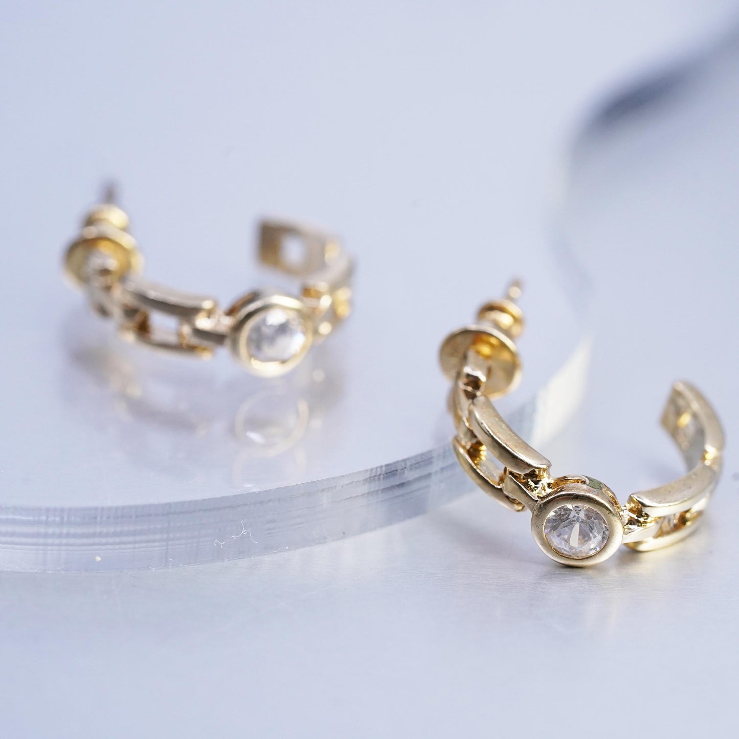 0.75", VTG vermeil gold plated Sterling silver earrings, 925 huggie studs cz