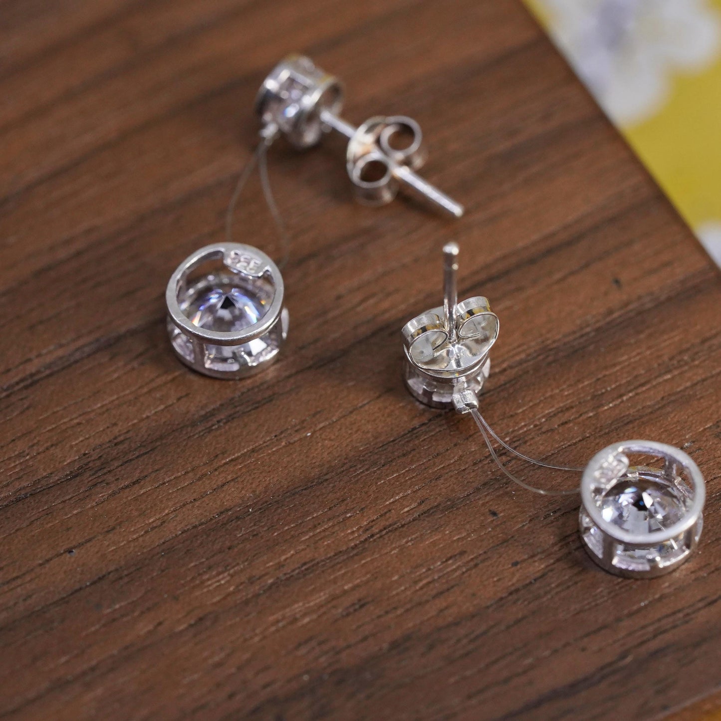 Vintage Sterling 925 silver handmade earrings with CZ dangles