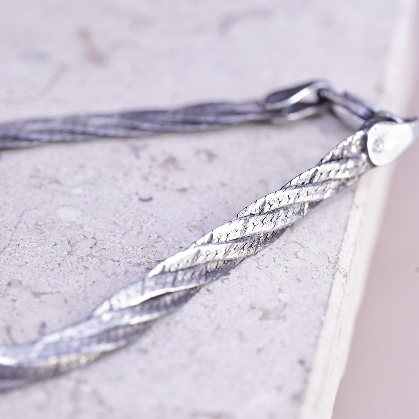 7", 6mm, vintage Sterling silver bracelet, 925 woven flatten herringbone chain