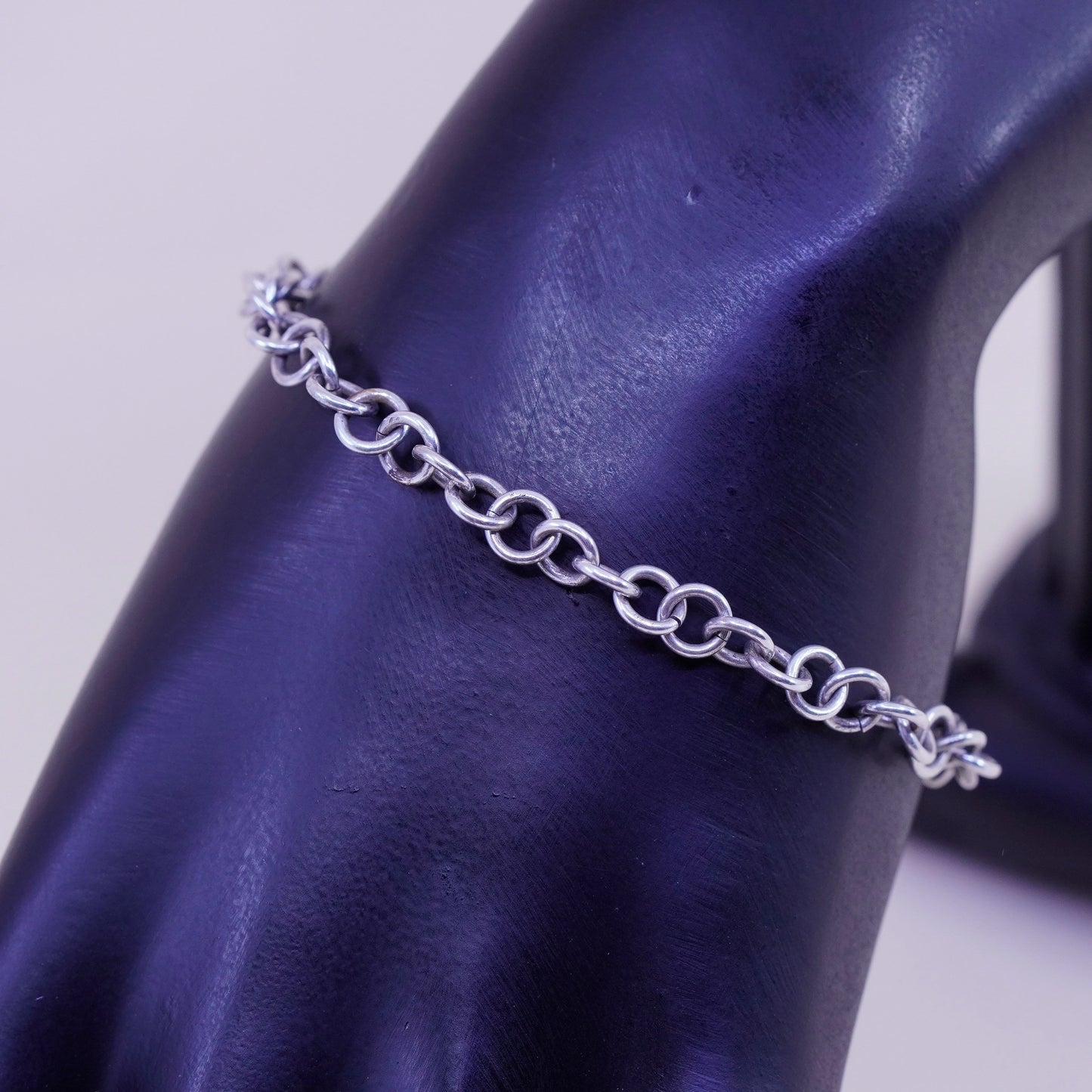 6.5”, 5mm, Vintage sterling silver circle link chain bracelet toggle closure