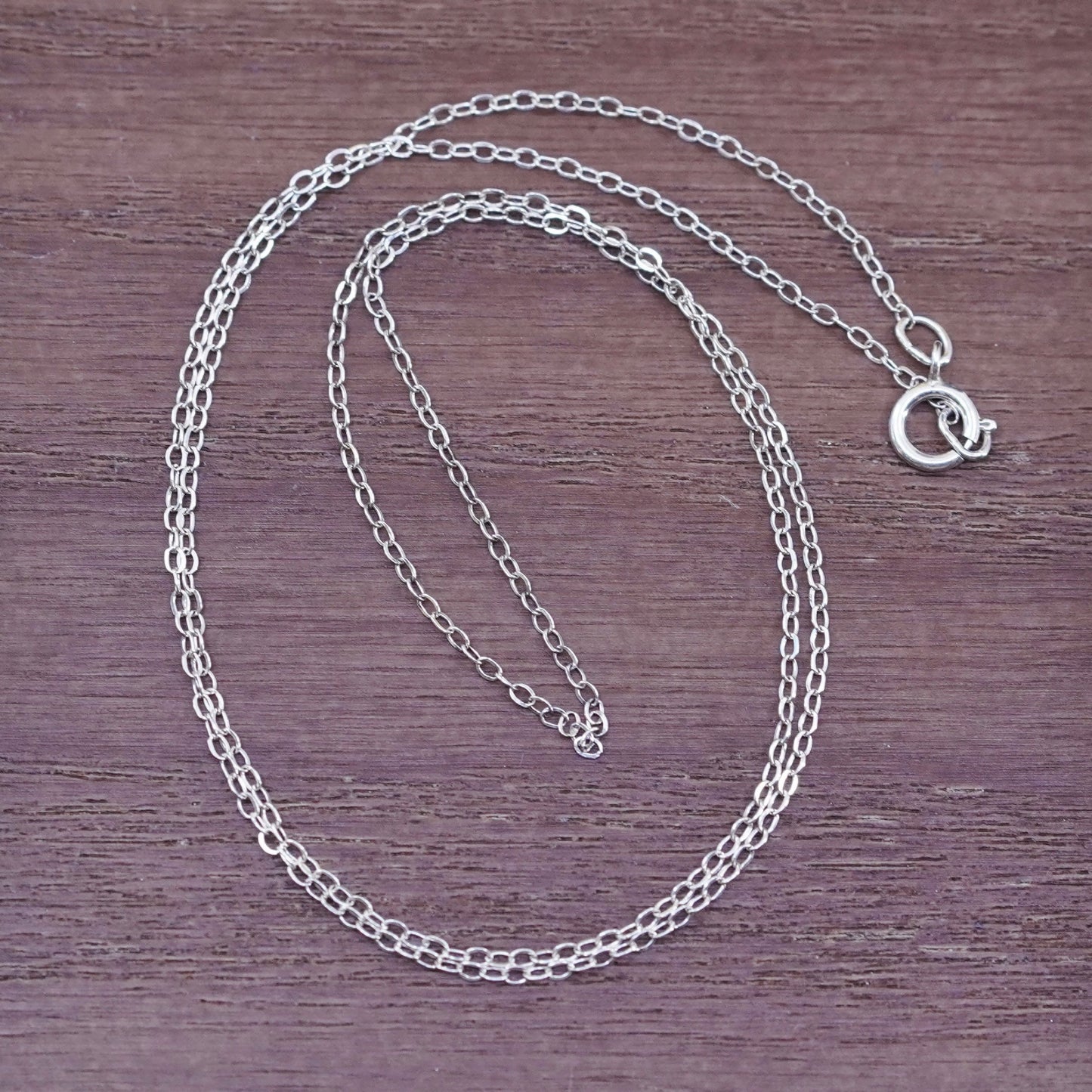 18”, 1mm, vintage Sterling silver necklace, 925 flatten circle link chain
