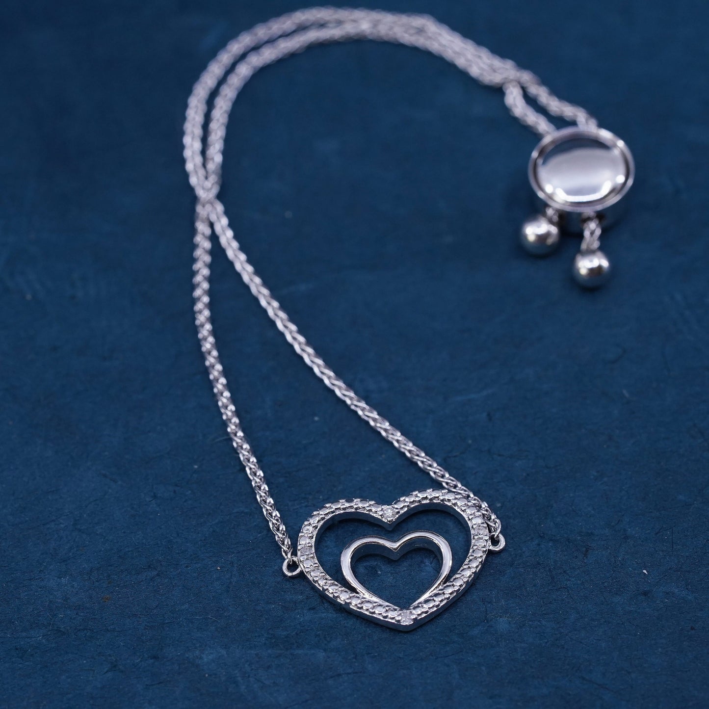 Size adjustable, Sterling 925 silver circle chain bracelet diamond heart charm