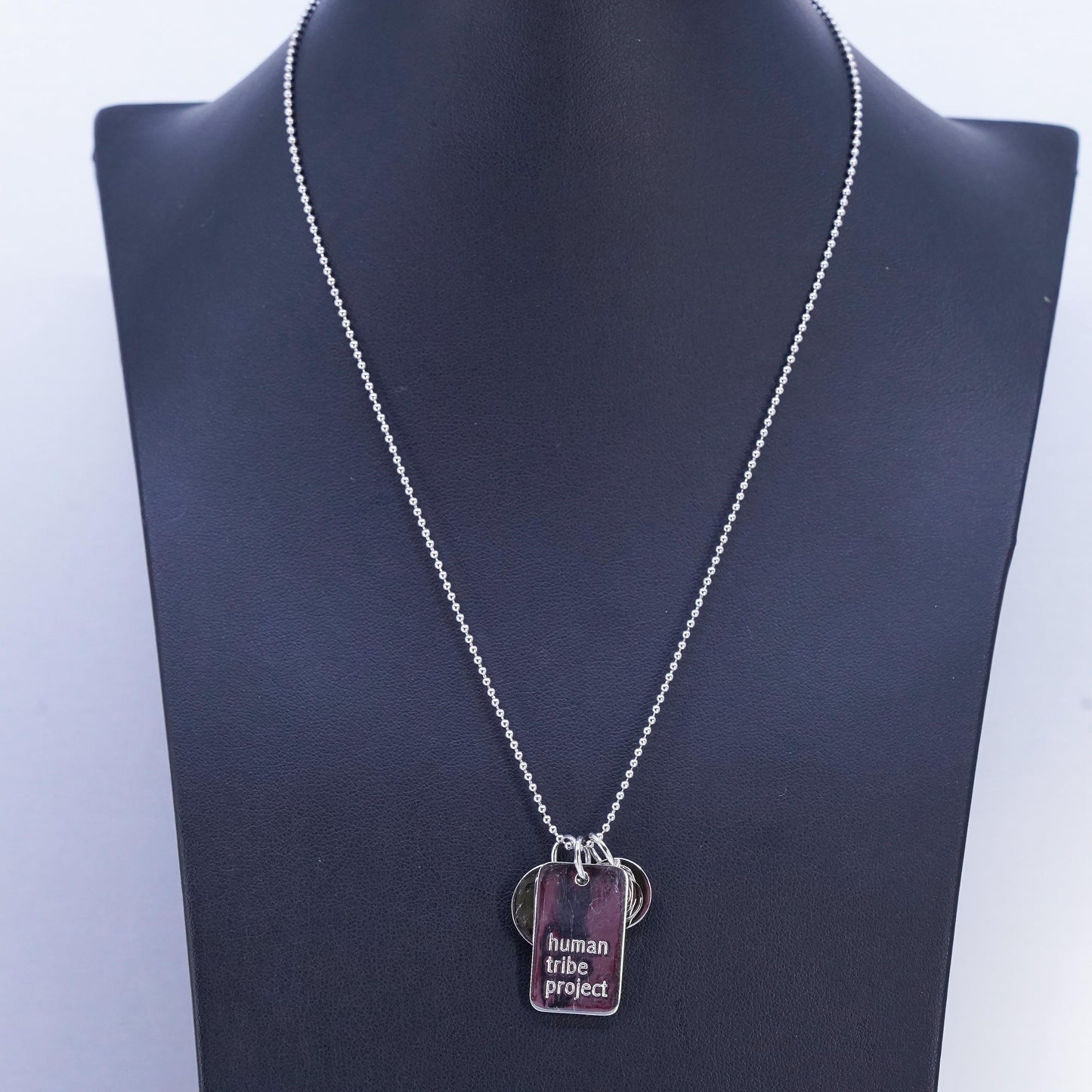 18", vintage Sterling 925 silver box chain necklace cluster cz bead pendant