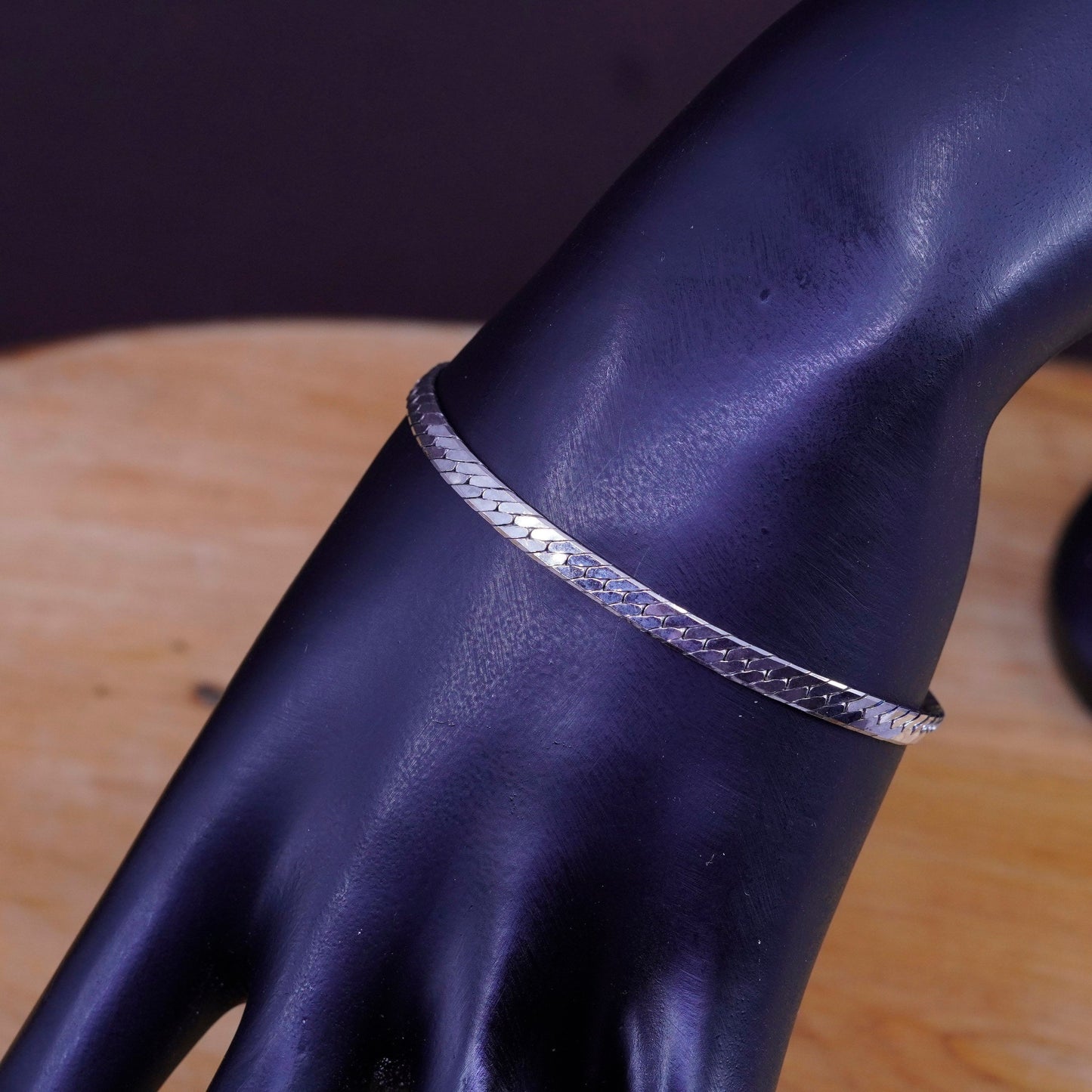 6.75”, 5mm, Vintage Sterling silver herringbone bracelet, Italy 925 chain