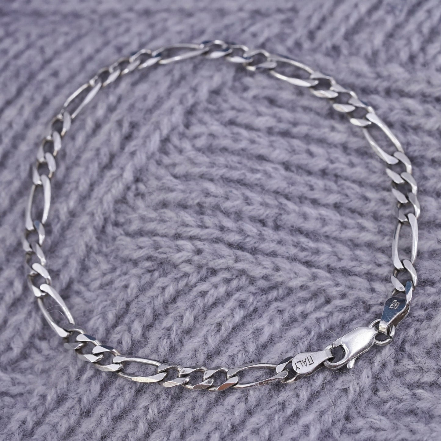 7.5", 5mm, vintage Sterling silver figaro bracelet, solid chain