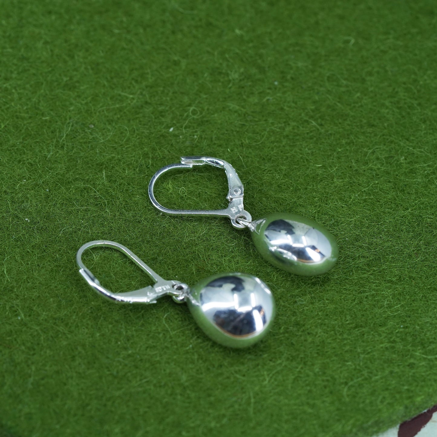Vintage Sterling silver handmade earrings, puffy 925 silver teardrop dangles